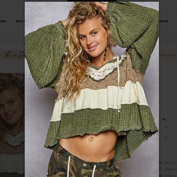 POL “ Daisy 2 “ POL V-Neck Textured Denim Hoodie Top 24AB - Picture 2 of 6